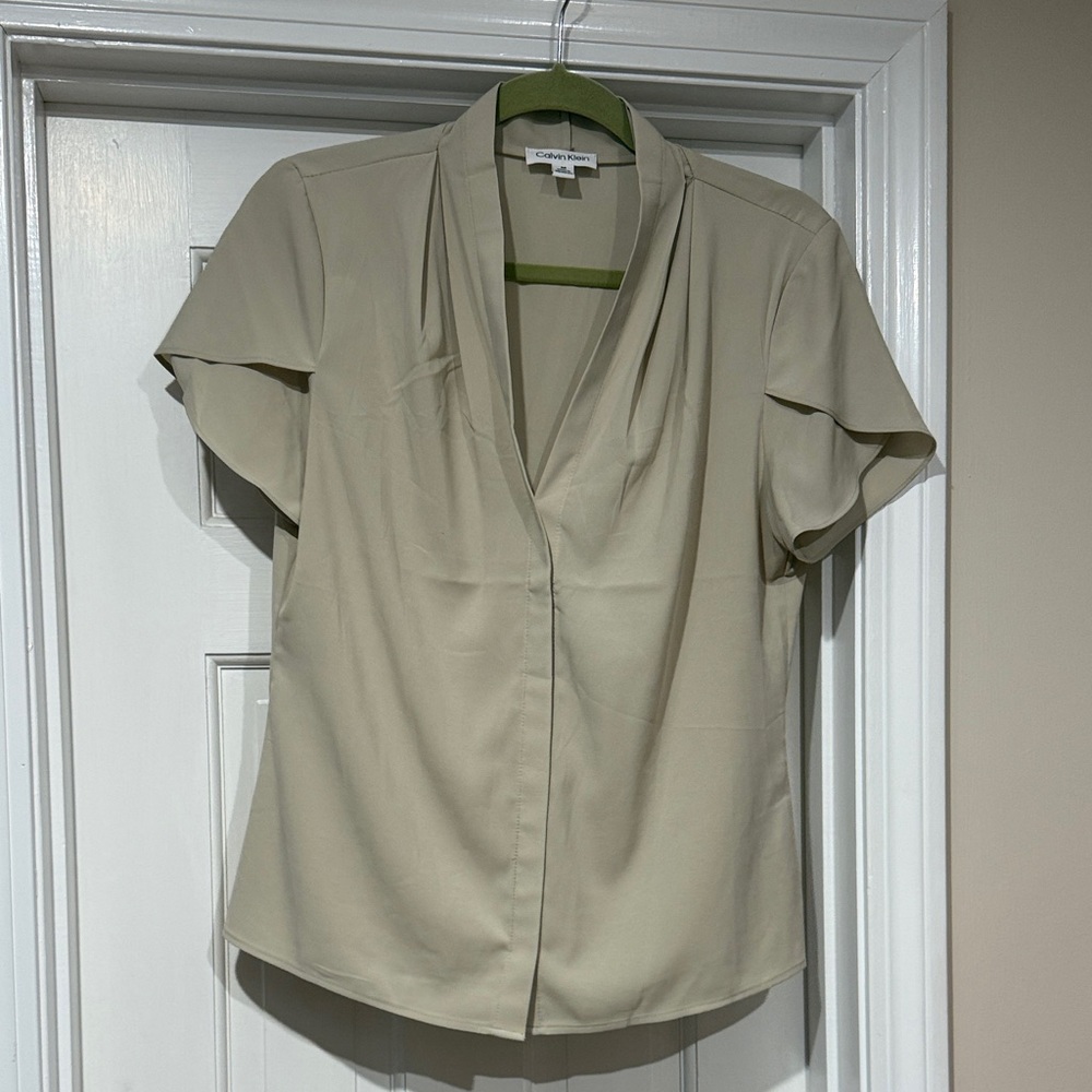 Calvin Klein Tan Blouse with Draped Neckline